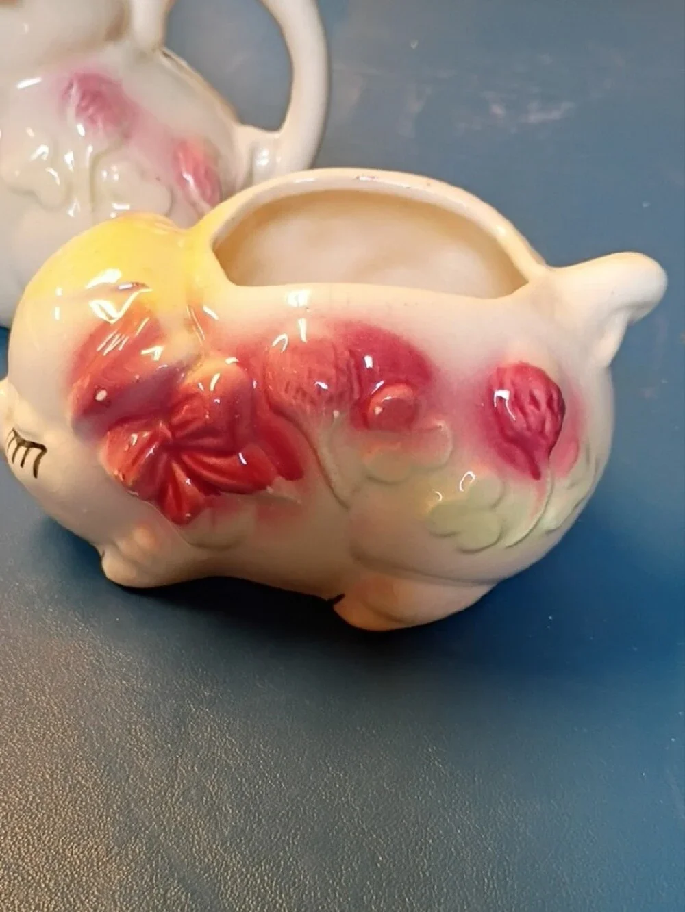 Vintage Smiley Pig Creamer and Sugar Set - Yellow and Pink